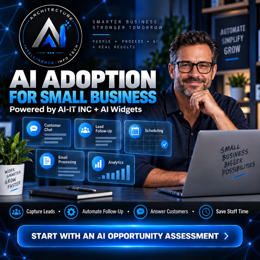 AI adoption for small business. Powered by AI-IT INC and AI Widgets. Start with an AI Opportunity Assessment.